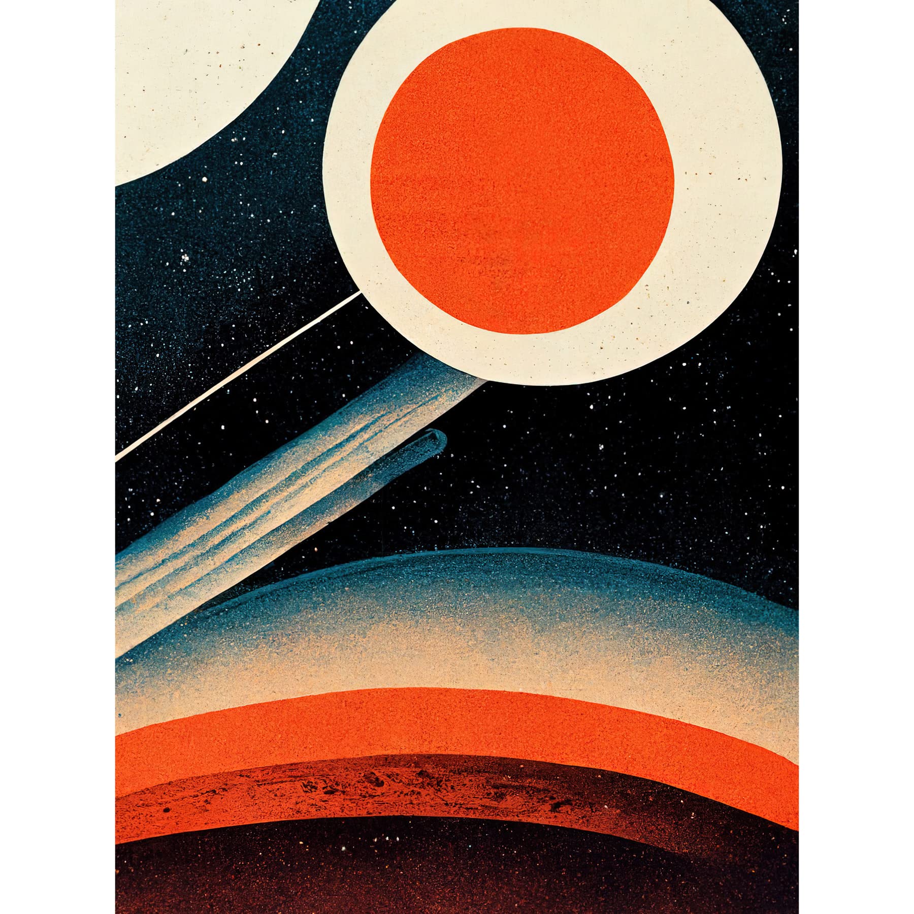 Wee Blue Coo Retro Boho Space Starscape Abstract Mid Century Style Navy Teal Orange Cream Unframed Wall Art Print Poster Home Decor Premium