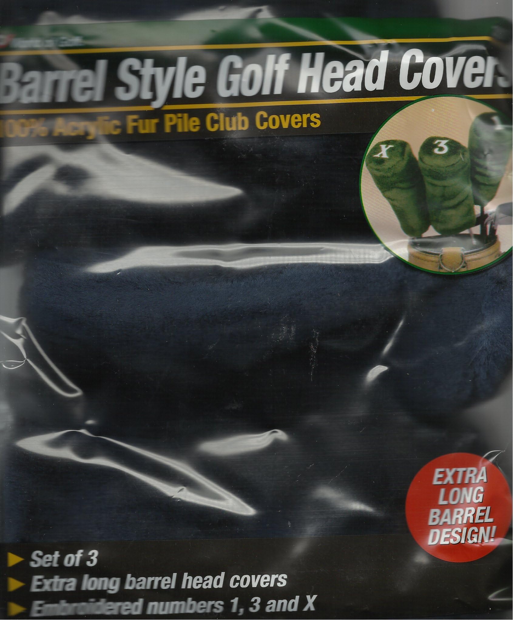 World of Golf Deluxe Barrel Style Fur Pile Club Covers Black Set of 3