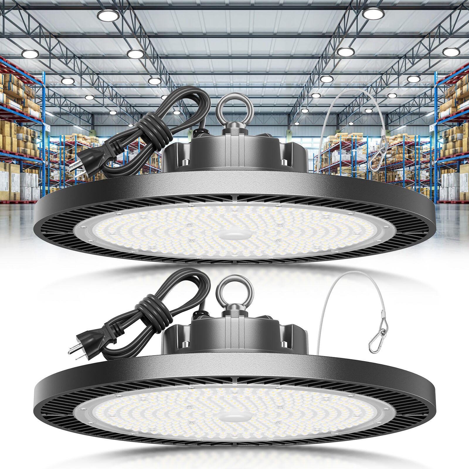 Photo 1 of ELEKICO High Bay Led Shop Light, Upgrade Super Bright 2 Pack 250w UFO Led High Bay Light, 35000lm 5000k Commercial Lighting Garage Lights for Factory Workshop Warehouse Garage Barn