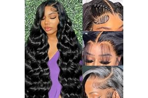MOTFIN 30 inch Body Wave Lace Front Wigs Human Hair Pre Plucked HD Lace Frontal Glueless Wigs Human Hair 180 Density 13x4 Lace Front Wig with Baby Hair Natural Black Human Hair Wig for Women