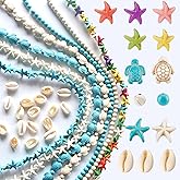 HERZWILD 307Pcs Turquoise Sea Turtle Beads Blue and White Starfish Beads Tortoise Turtle Charms Summer Ocean Animal Spacer Bead for Jewelry Making DIY Bracelet Necklace(7 Strings)