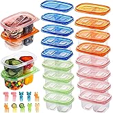 20pcs Reusable Snack Containers with Lids,Double Compartment Snack Containers for kids adults, 10 Cute Forks，Bento Box-Lightweight and stackable, Microwave, refrigerator safe (4 Color)