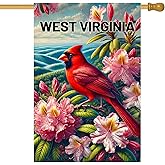 BlissYard West Virginia Cardinal House Flag 28 x 40 Inch Double Sided Spring Summer Garden Flag with Rhododendron Flowers and Mountain View for Outdoor Porch Decor