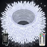 Ollny 50m LED Christmas Tree Lights Outdoor 500 Cool White 8 Modes Remote