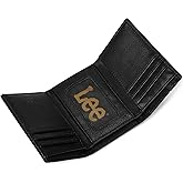 Lee Men’s Trifold Wallet, Pebble Grain Leather Wallet with Flip ID Window