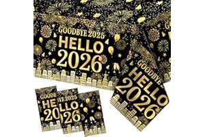 Hahafelt 3 Pack Goodbye 2025 Hello 2026 Tablecloth Happy New Years Decorations Black and Gold Disposable Plastic Table Cloth Cover Rectangle for 2026 New Years Eve Party Supplies, 108x54 Inch