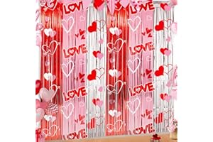 HIPYGYM Valentines Party Decorations Foil Fringe Curtains Backdrop, 2 Pack 3.3 x 6.6 FT Red Pink Silver Tinsel Valentine's Day Decor Photo Backdrop Streamers Galentines Day Decor Wedding Birthday Party Decor