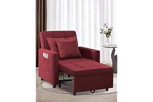XSPRACER Convertible Chair Bed, Sleeper Chair Bed 3 in 1, Adjustable Recliner,Armchair, Sofa, Bed, Fleece, Red, Single One