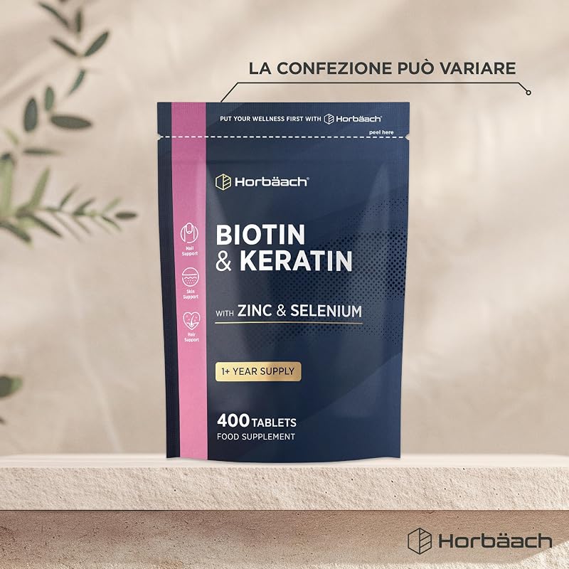Biotina Cheratina e Zinco per Capelli - +1 Anno di Scorta - 400 Compresse