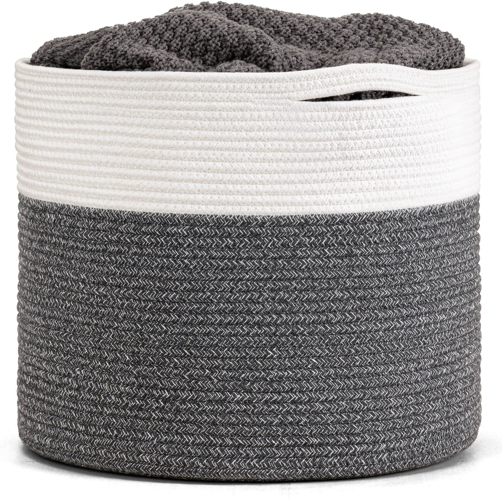 Photo 1 of Goodpick Large Cotton Rope Basket, Blanket Basket Living Room 15.8"x15.8"x13.8" Baby Toy Storage, Woven Storage, Gray