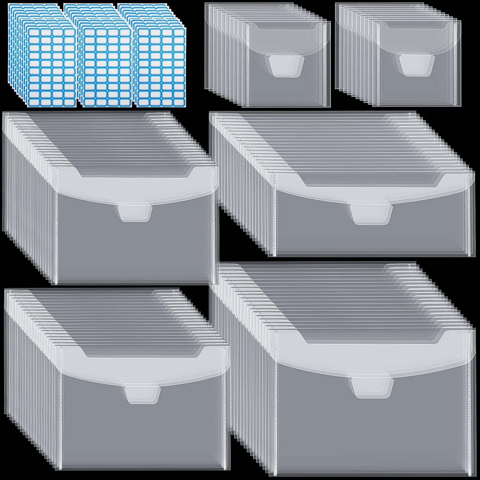 Photo 1 of 150 Pieces Stamp and Die Storage Bag 5 Sizes Scrapbooking Storage Die Cuts Storage for Cutting Dies Stencil Stamp Crafts for Die Cuts for Card Making, Clear Stamp Storage with Label Stickers