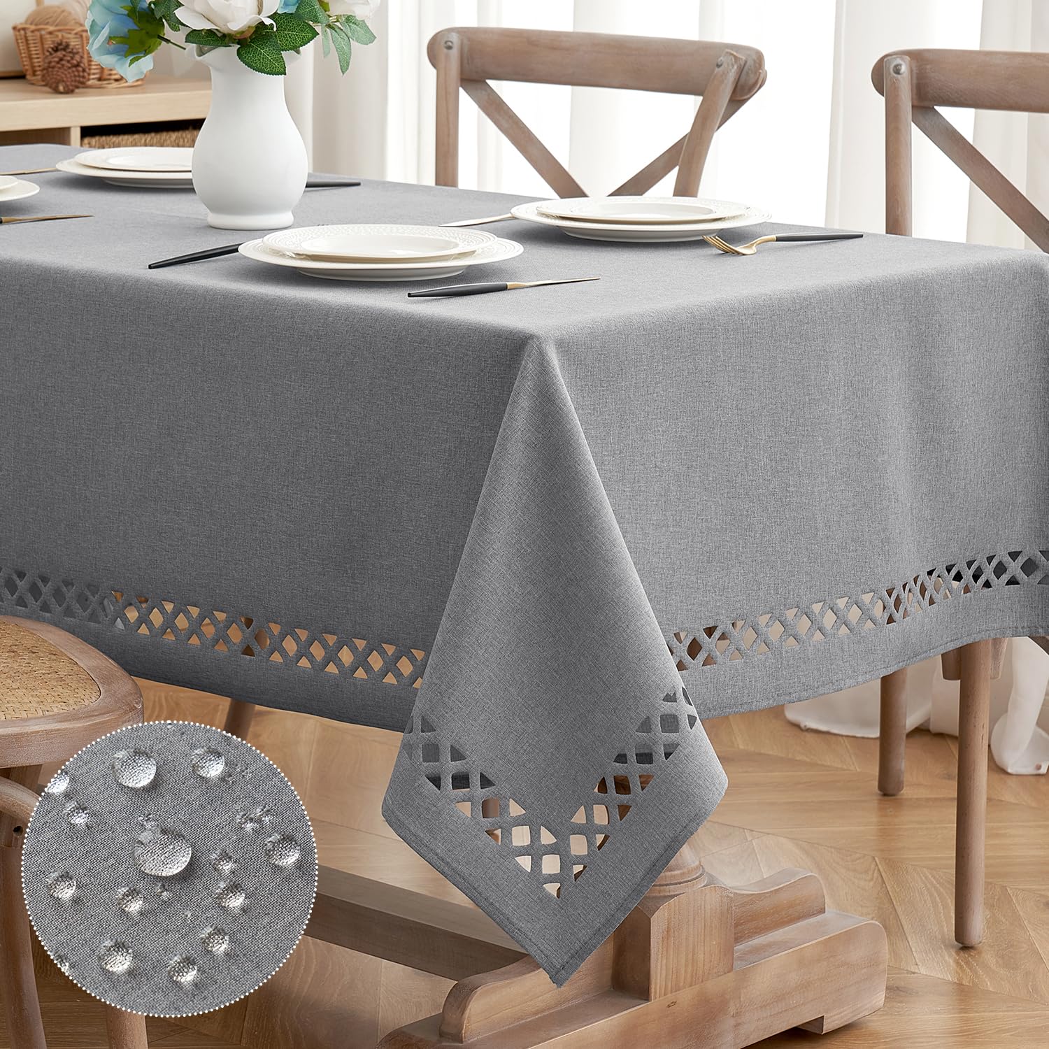 MIULEE Light Grey Thick Polyester Linen Rectangle