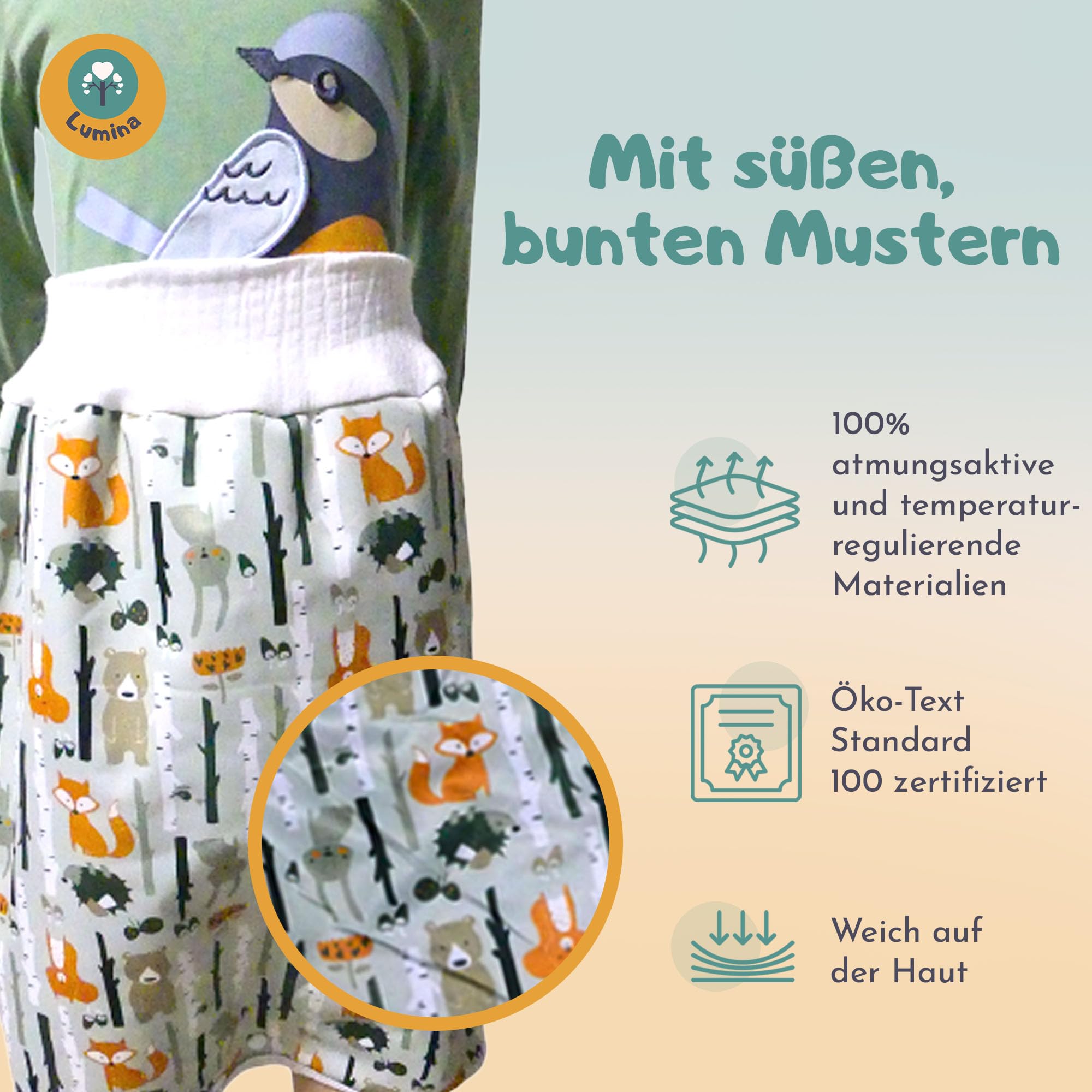 Lumina Windelrock Forrest Animals – Stilvoller Auslaufschutz für Babys & Kinder ab 2,5 bis 5 Jahren – Trainingshose & Überhose in der Nacht – Saugfähige Windelhose atmungsaktiv & waschbar, Größe 2 4