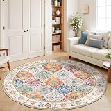 SHACOS Round Rug 120 cm Non Slip Washable Boho Vintage Floral Circle