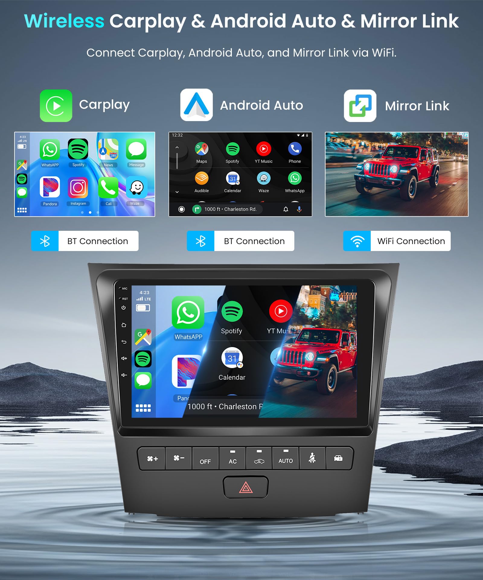 4+64G Android Car Stereo for Lexus GS300/350/400/430/450/460 2004-2011 Wireless Carplay Android Auto Car Radio, 9’’ Touch Screen Head Unit Bluetooth GPS WiFi Mirror Link FM/RDS DSP Backup Camera SWC