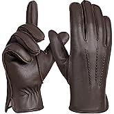 FIORETTO Men’s Chrome-Free Leather Gloves Winter – Touchscreen Driving Gloves with Warm Wool Lining M24001