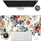 KOAIWPAE Large Gaming Mouse Pad for Desk,Vintage Botanical Flower Bunch Desk Mat,Beautiful Flowers Desk Pad,31.5"x15.7" Extended Big Computer Keyboard Mouse Pad with Non-Slip Base and Stitched Edge