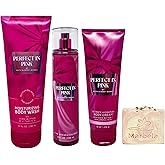 Bath & Body Works Perfect In Pink Trio Gift Set - Moisturizing Body Wash, Fragrance Mist and Body Cream - with a Himalayan Salts Springs Bar Soap - Full Size