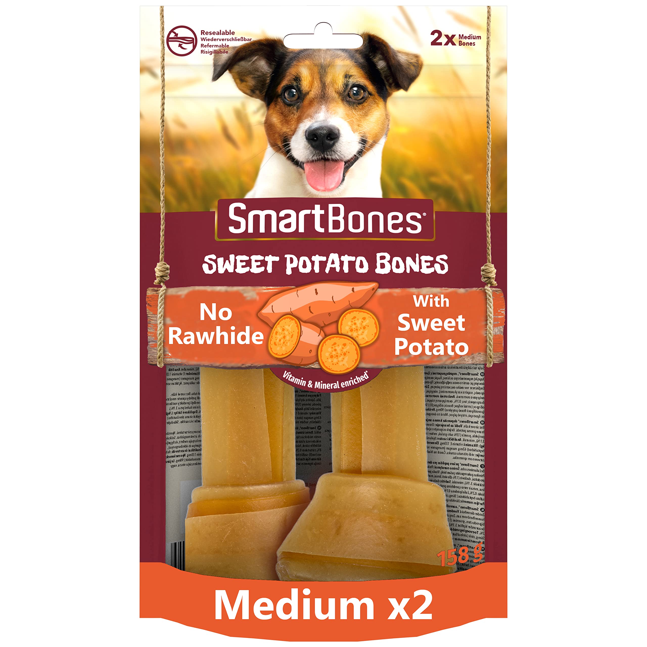 Smartbones 2 Medium Sweet Potato Bones Rawhide Free Chew Dog Treats