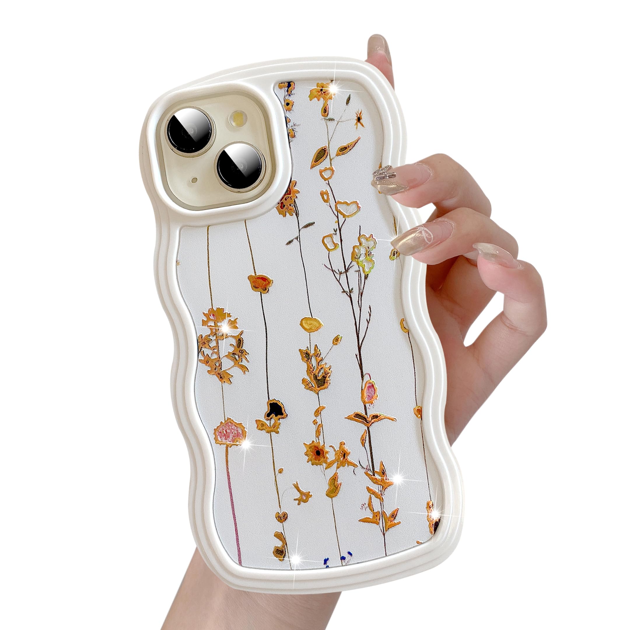 UEEBAI for iPhone 15 Plus & iPhone 14 Plus Case, 6.7" Floral Wave Frame Cute Curly Flower Case with Aesthetic Pattern, TPU Slim Bumper Shockproof Protective Cover for Women Girls - Vine — image 1