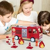 SOKA Wooden Fire Engine Truck with Figurines Montessori Toy Set Ages 3+ view 3