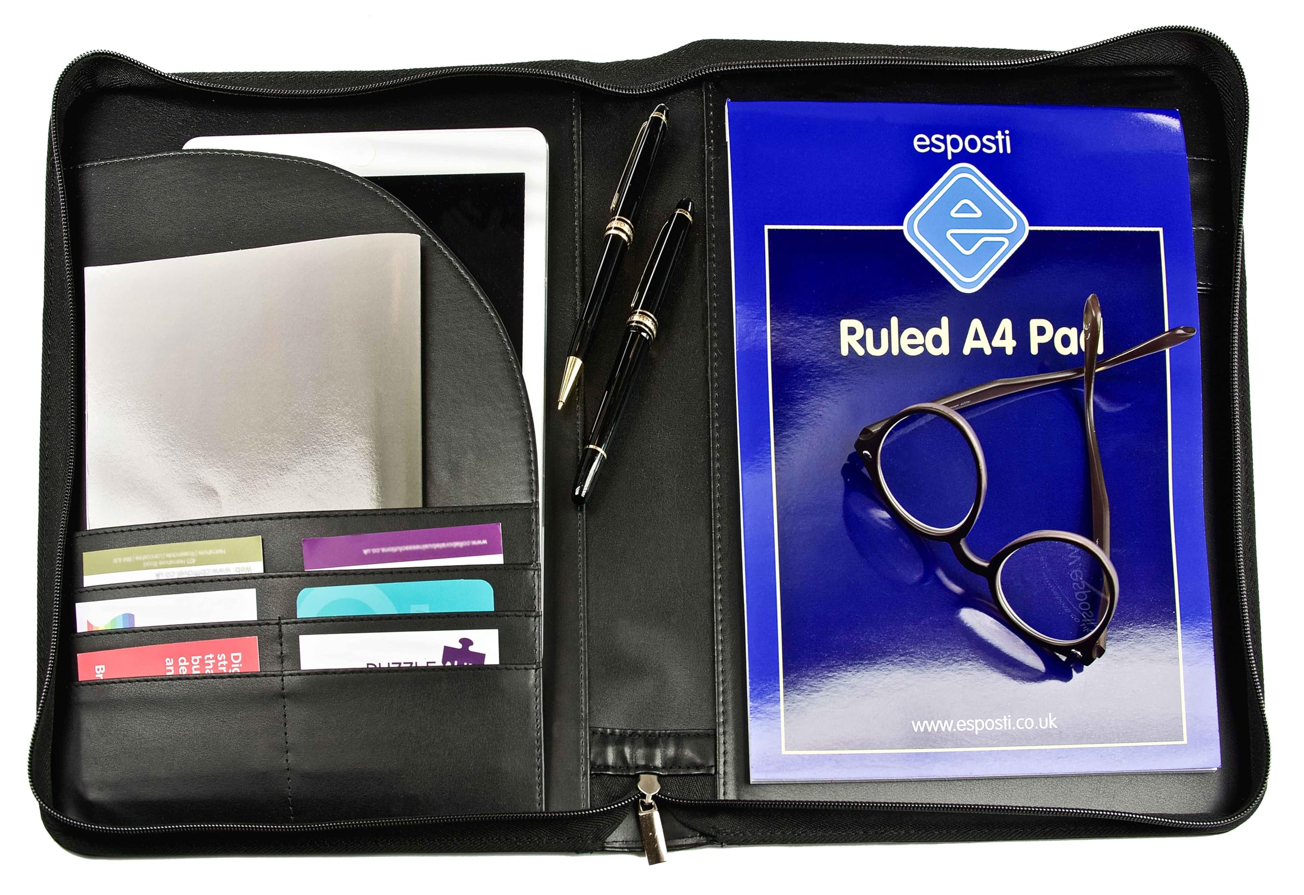 Esposti Zipped Conference A4 Folder - Faux Leather Portfolio Document Holder - Business Padfolio Case with Document Organiser