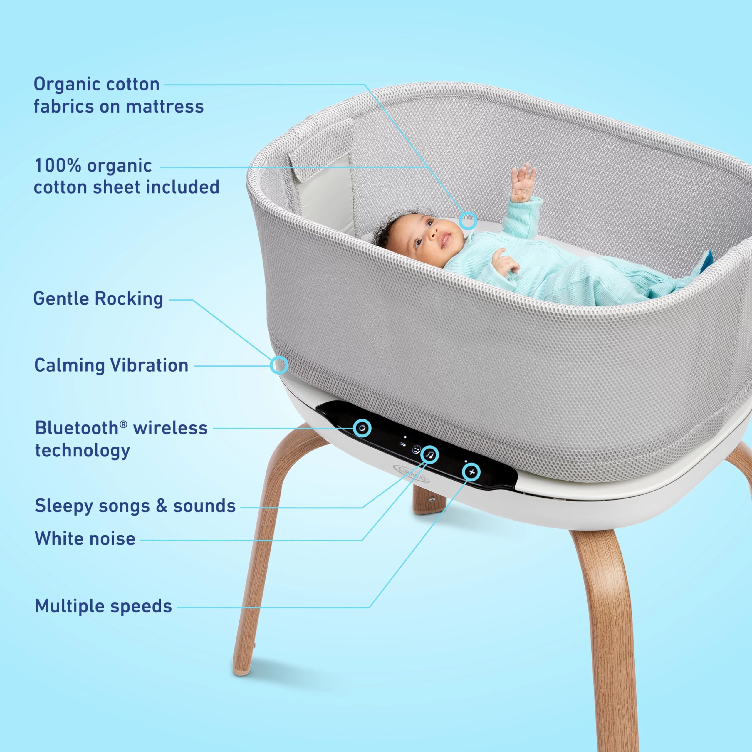 Graco® SmartSense™ Soothing Baby Bassinet – Smart Newborn Bassinet Detects and Automatically Responds to Baby's Cries – for Newborn Babies to 6 Months