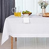 D'Moksha Homes White Linen Tablecloth 60 x 120 Inch - 100% Pure Linen Tablecloth for Rectangle Tables - Machine Washable Table Cloth for Mothers Day, Spring, Easter