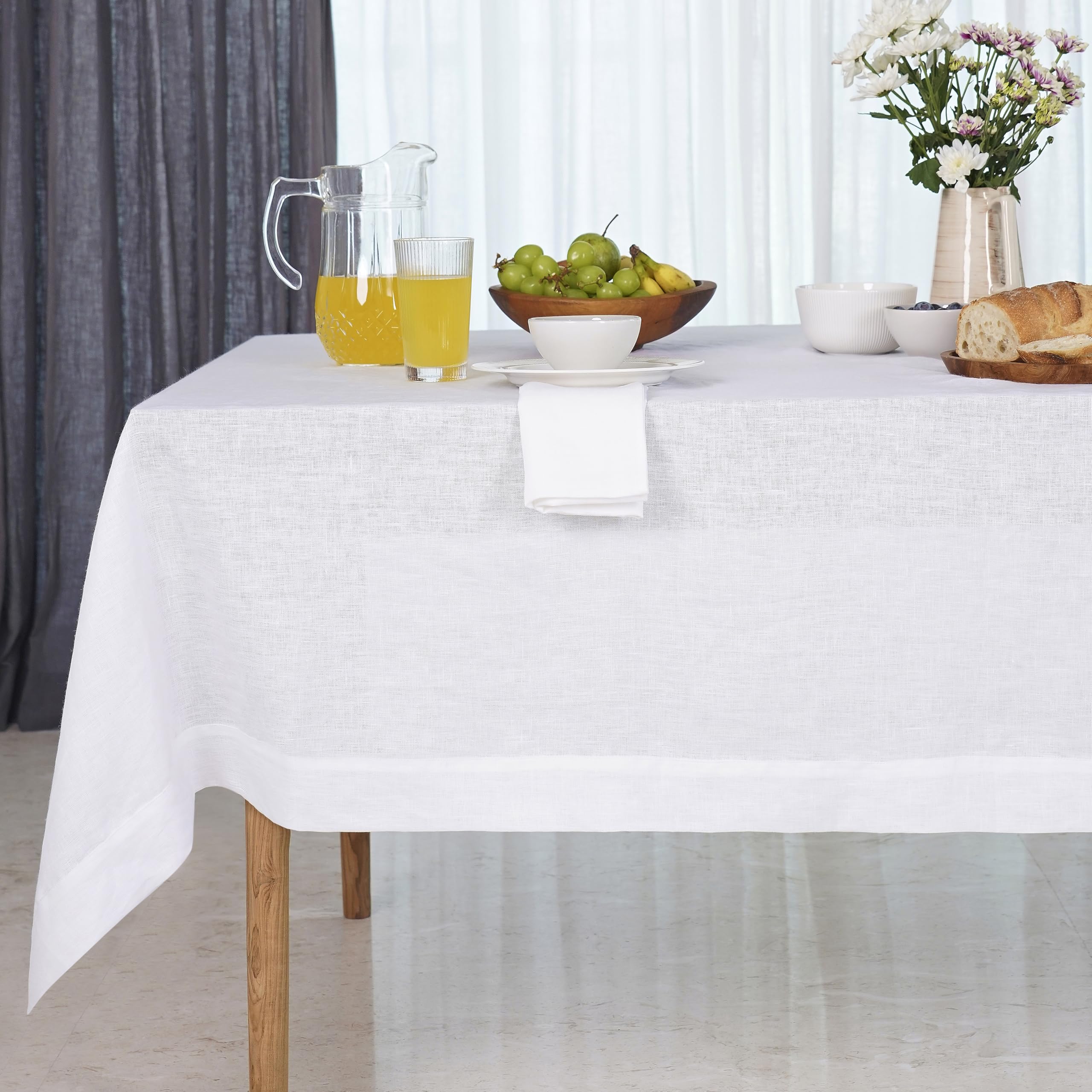 D'Moksha Homes White Linen Tablecloth 152 x 305 cm - 100% Pure Linen Table Cloth for Rectangle Tables - Machine Washable Tablecloth for Dining, Spring