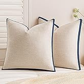 a moment Loop Yarn Linen-Like Pillow Cover Natural Soft Decorative Throw Pillow Case Farmhouse 20x20 Inch, Bohemian Textured Cushion Cover for Sofa Bed, Wrinkle-Resistant Home Decor Navy Blue