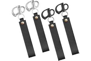 TRSAIM SCBA Mask Quick Release Clip 4-Pack Retractable Bow Hoist Shackle with Leather Handle – Marine Grade 316 Stainless Steel for Firefighter Gear, Rigging, and Rescue Operations