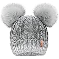 Arctic Paw Pom Pom Beanie Cable Knit Fleece Lined Winter Beanie Women Hat