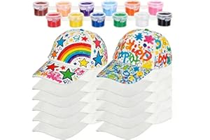 NUOBESTY 12pcs DIY Painting Baseball Caps with Pigment, Paintable Blank Kids Hats Unfinished White Baseball Cap for Kids Camp