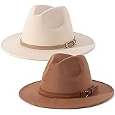 Lisianthus 2 Pack Women & Men Classic Wide Brim Belt Buckle Fedora Hat