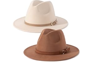 Lisianthus 2 Pack Women & Men Classic Wide Brim Belt Buckle Fedora Hat