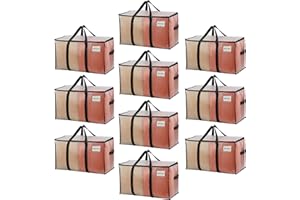 VENO 10 Pack Moving Bags, Moving Supplies, Moving Boxes, College Packing Storage Boxes with Lids Alternative, Heavy Duty Totes, Extra Large, Sturdy Handles, Zipper (Clear with Black Handles, 10 Pack)