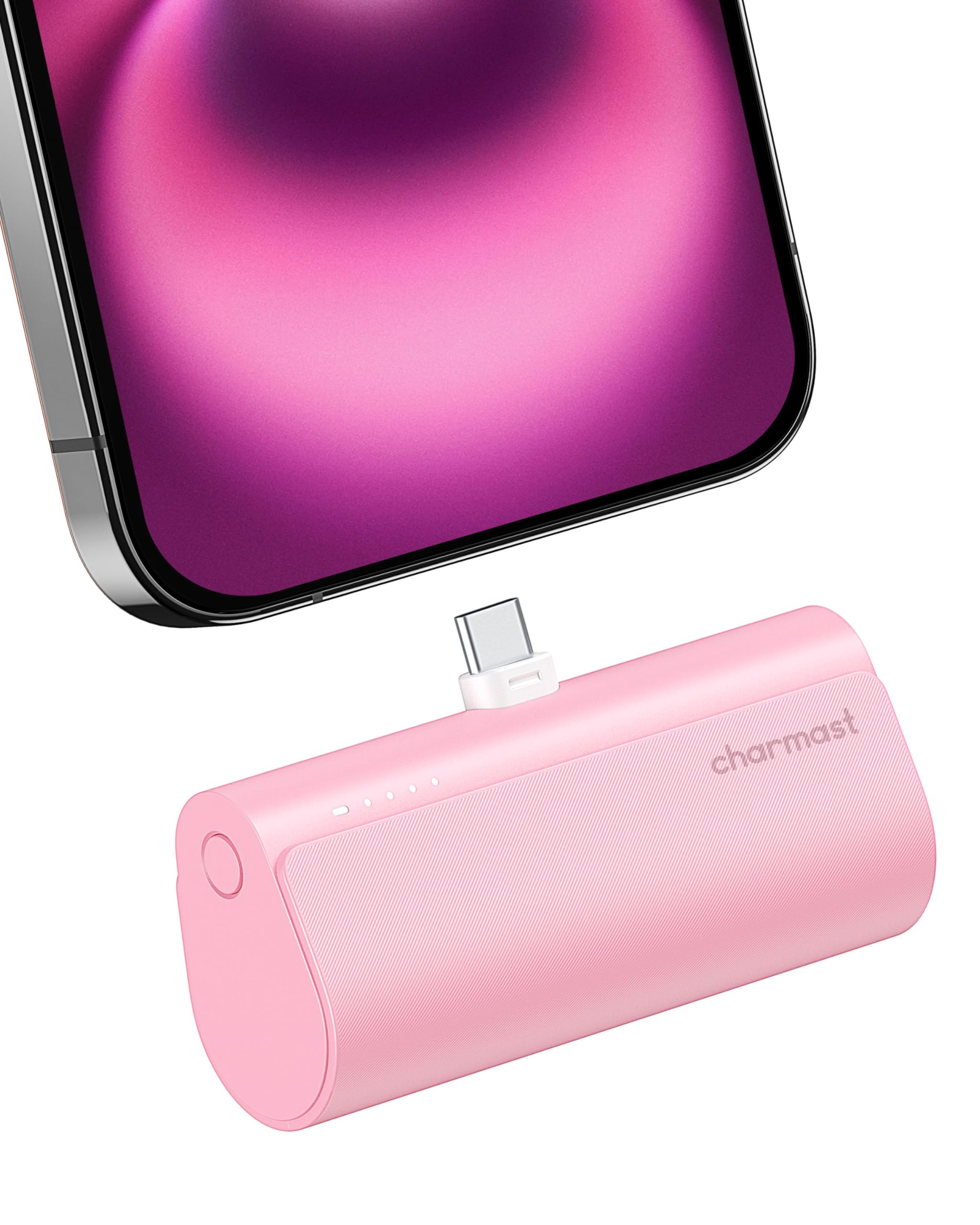 charmast Portable Charger USB C for iPhone 17/16/15, 5000mAh Fast Charging Power Bank with Built-in Type-C Connector, 20W Mini Battery Pack for iPhone 17/16/15 Series, Samsung S25/S24/S23, and More