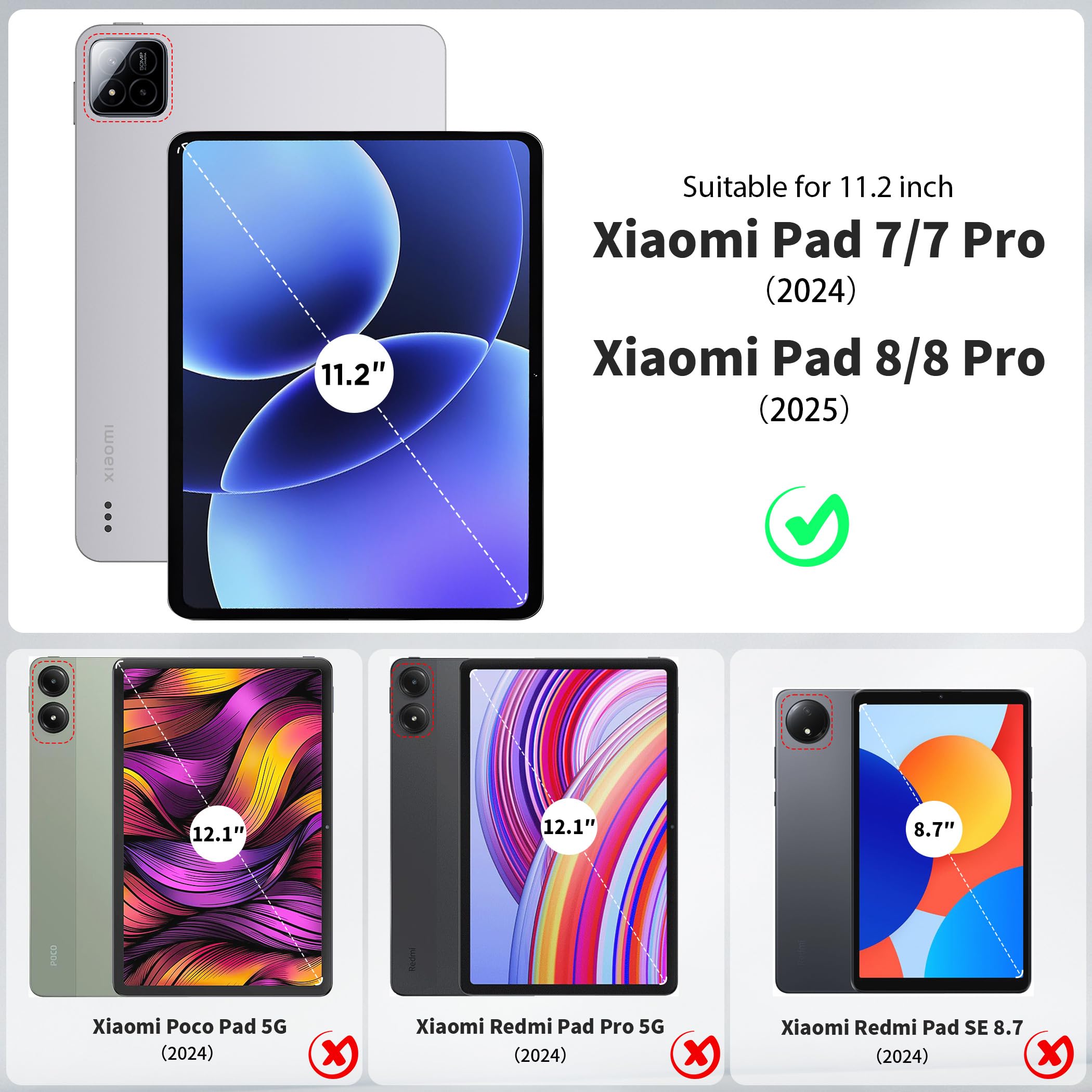 EasyAcc Drehbare Hülle für Xiaomi Pad 7/ Pad 8/ Pad 7 Pro/Pad 8 Pro 11.2 Zoll mit Xiaomi Pen Halter, Acryl Schutzhülle 360 Grad Drehbare mit Stoßfest Grenze, Schwarz 2