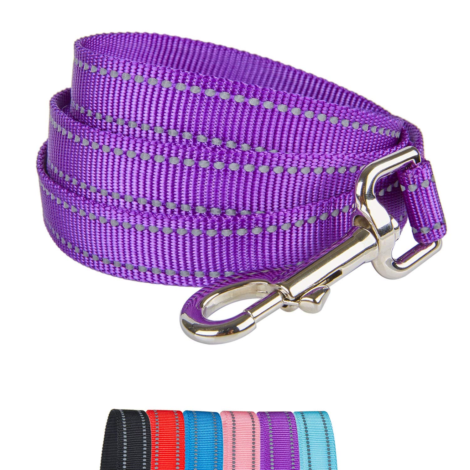 YUDOTE Strong Nylon Dog Lead,Reflective Dog Leash with Soft Comfy Padded Loop Handle,Handy D Ring and Buckle for Daily Walking with Medium Dogs,Vibrant Purple