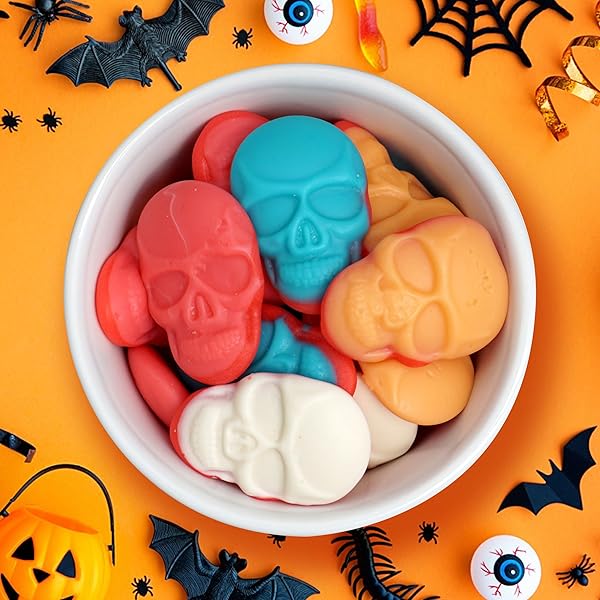 GUMMY SKULLS HALLOWEEN CANDY, 1 POUND BULK BAG, TRICK-OR-TREAT PARTY BAG FILLERS, HALLOWEEN GUMMIES