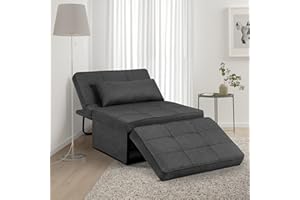 Saemoza Sofa Bed, Ottoman Bed 4 in 1 Multi Function Folding Sleeper Sofa, Breathable Linen Convertible Chair Adjustable Backrest for Living Room/Small Apartment, Deep Grey