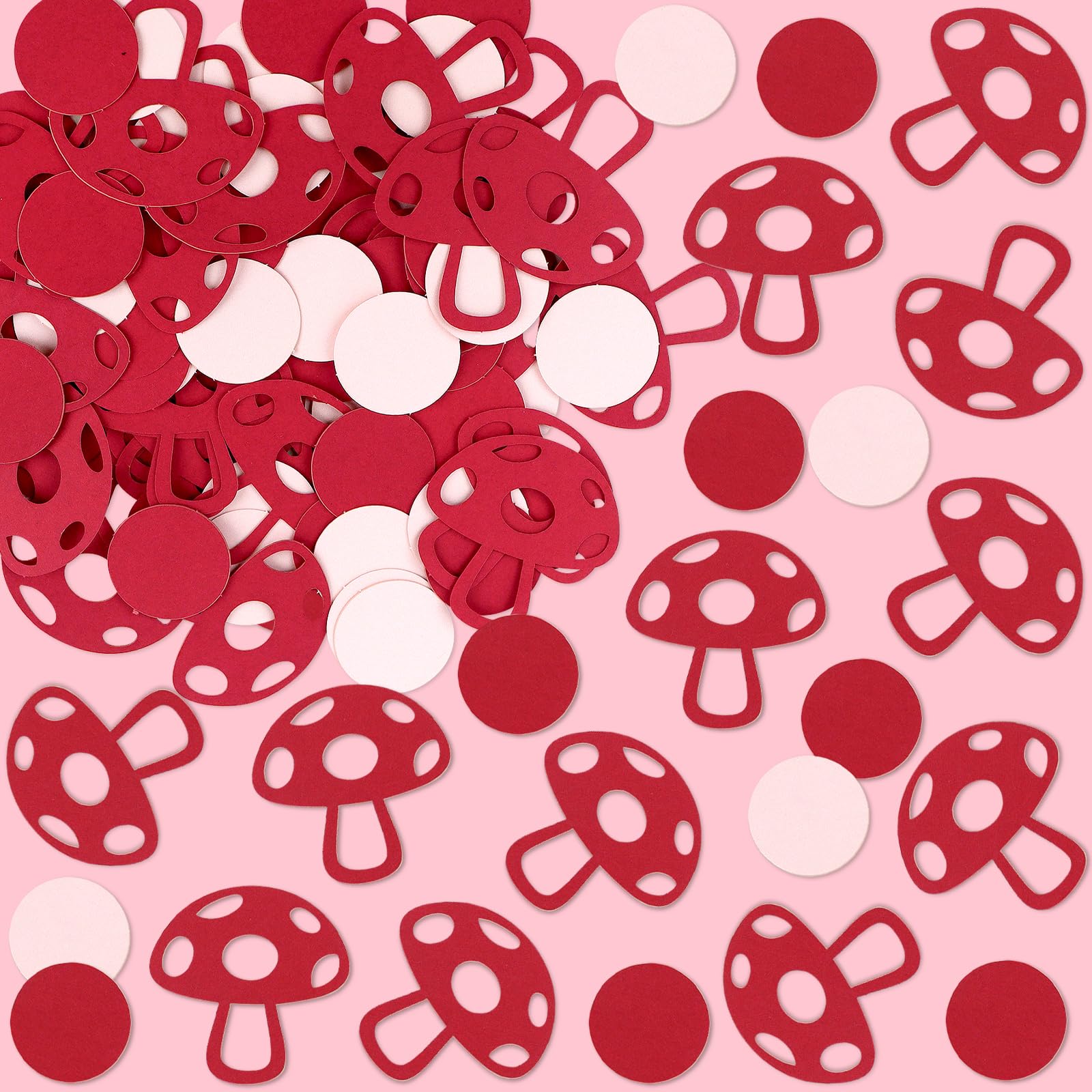 Photo 1 of 100PCS Red Mushroom Confetti Mushroom Theme Party Decorations Happy Birthday Table Decorations for Girls Boys Baby Shower Children Fairy Forest Wonderland Party Birthday Decor Supplies