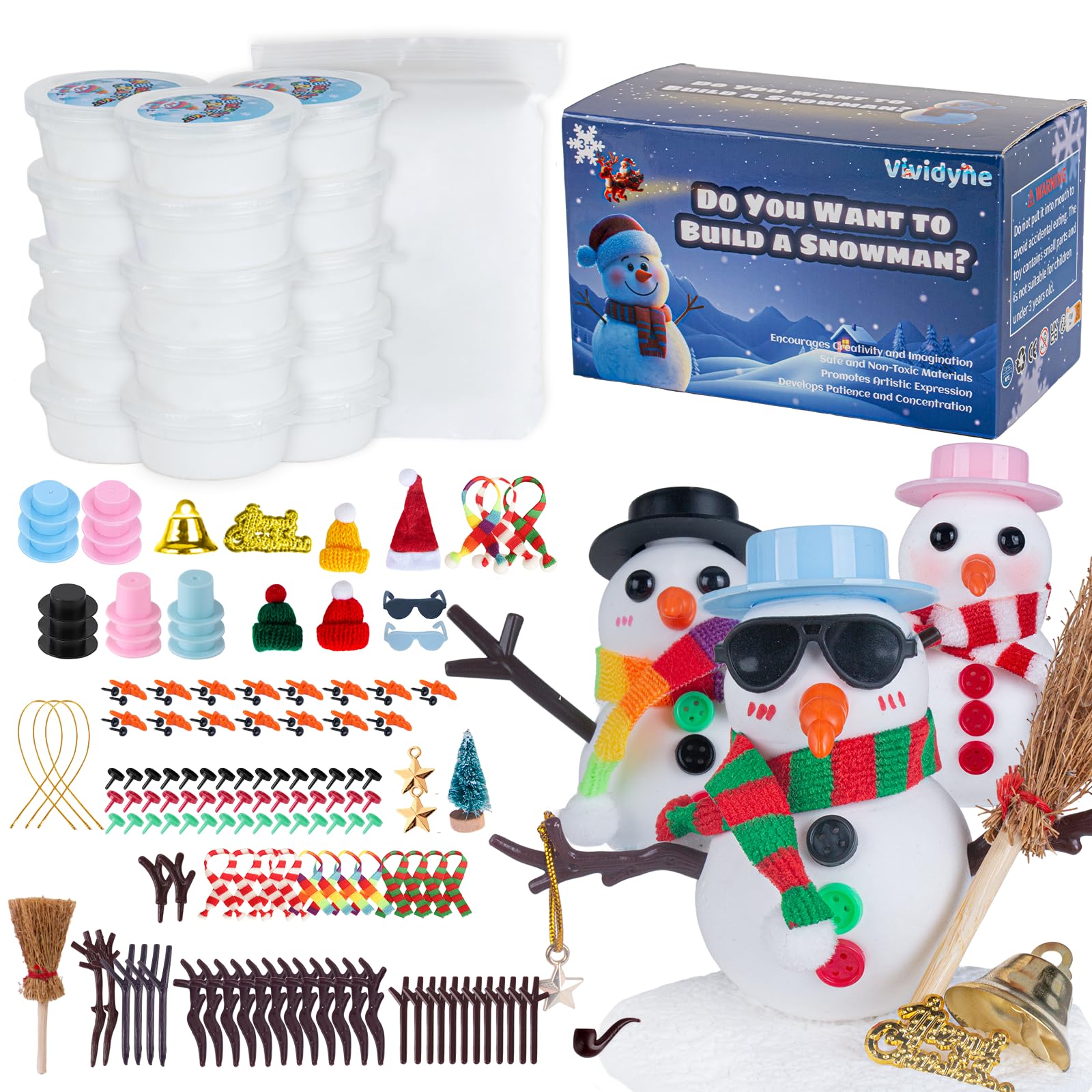 Photo 1 of 15 Pack Build a Snowman Kit, DIY Christmas Crafts for Kids & Adults, Christmas Stocking Stuffers, Air Dry Modeling Clay Snowman Making Kit, Kids' Xmas Snowman Crafts Gift for School Winter Party Fun