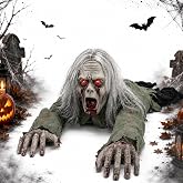 Crawling Zombie Animatronic with Light-Up Eyes (B) | Sound Activated Crawling Zombie with Light-Up Red Eyes &amp; Scary Sounds, Halloween Prop for Haunted House, Yard, Porch &amp; Party