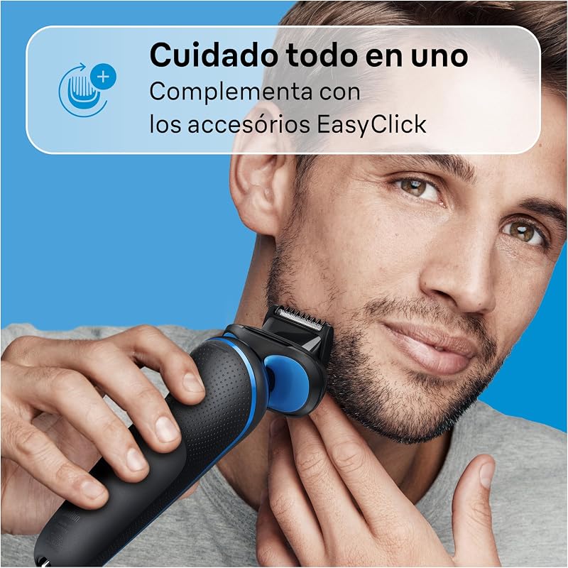 Barbeador elétrico masculino braun 51-b1000s série 5, máquina de barbear de barba easyclean, uso úmido e seco, recarregável, sem fio, azul