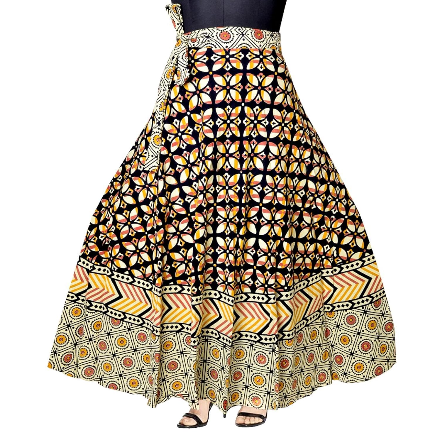 women's 100% pure cotton wrap around skirt with elegant print 2 pcs