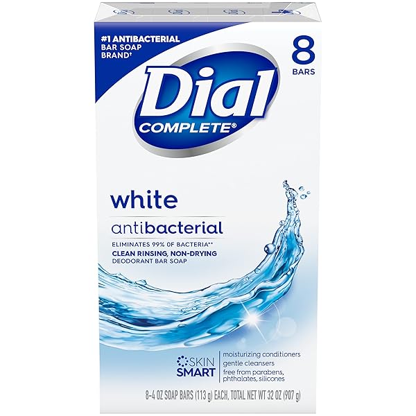 DIAL ANTIBACTERIAL BAR SOAP, REFRESH & RENEW, WHITE, 4 OZ, 8 BARS