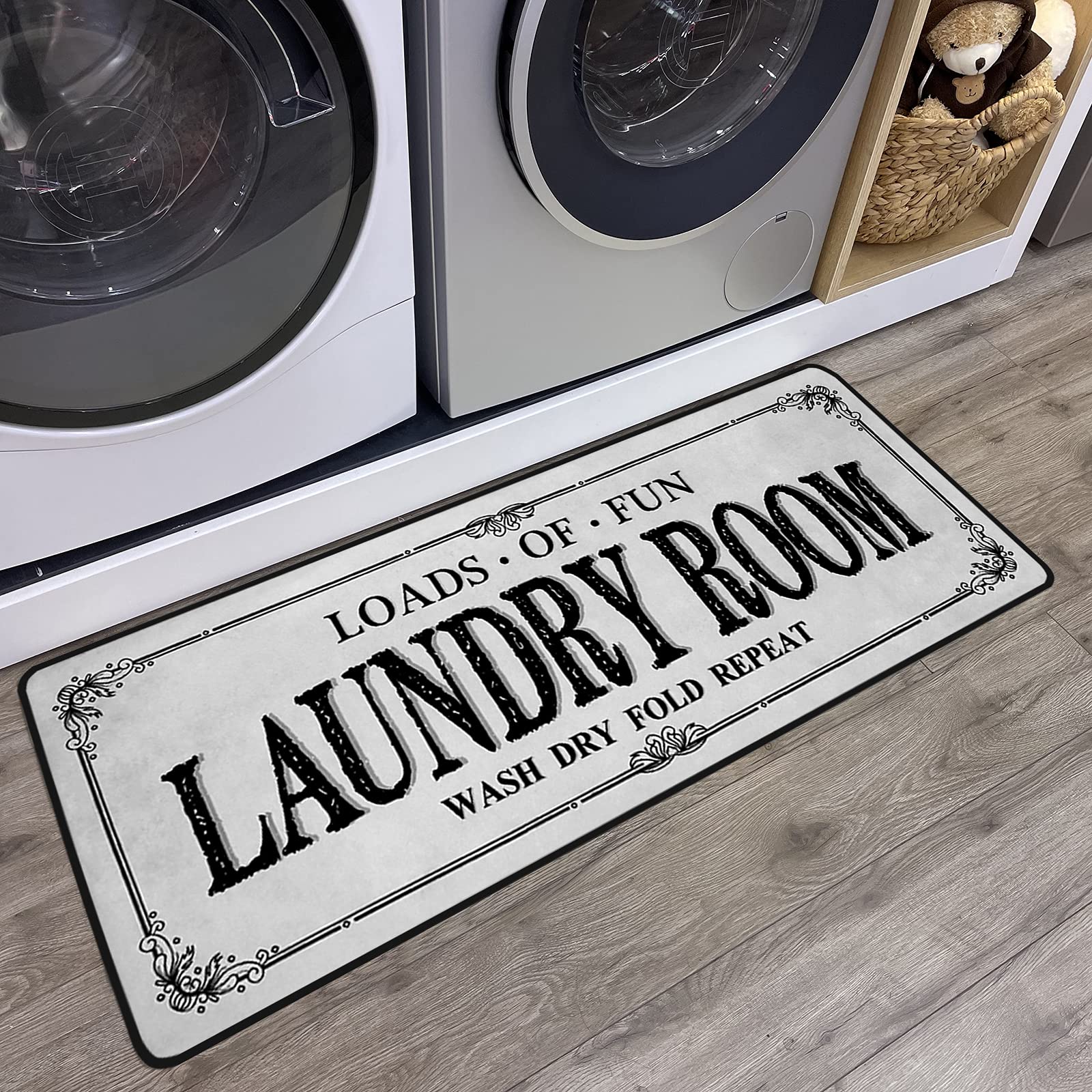 Photo 1 of ROMAMIGO Grey Runner Rug, Farmhouse Kitchen Floor Mat, Non Slip Laundry Room Decor, Large (20 X 47 inch)