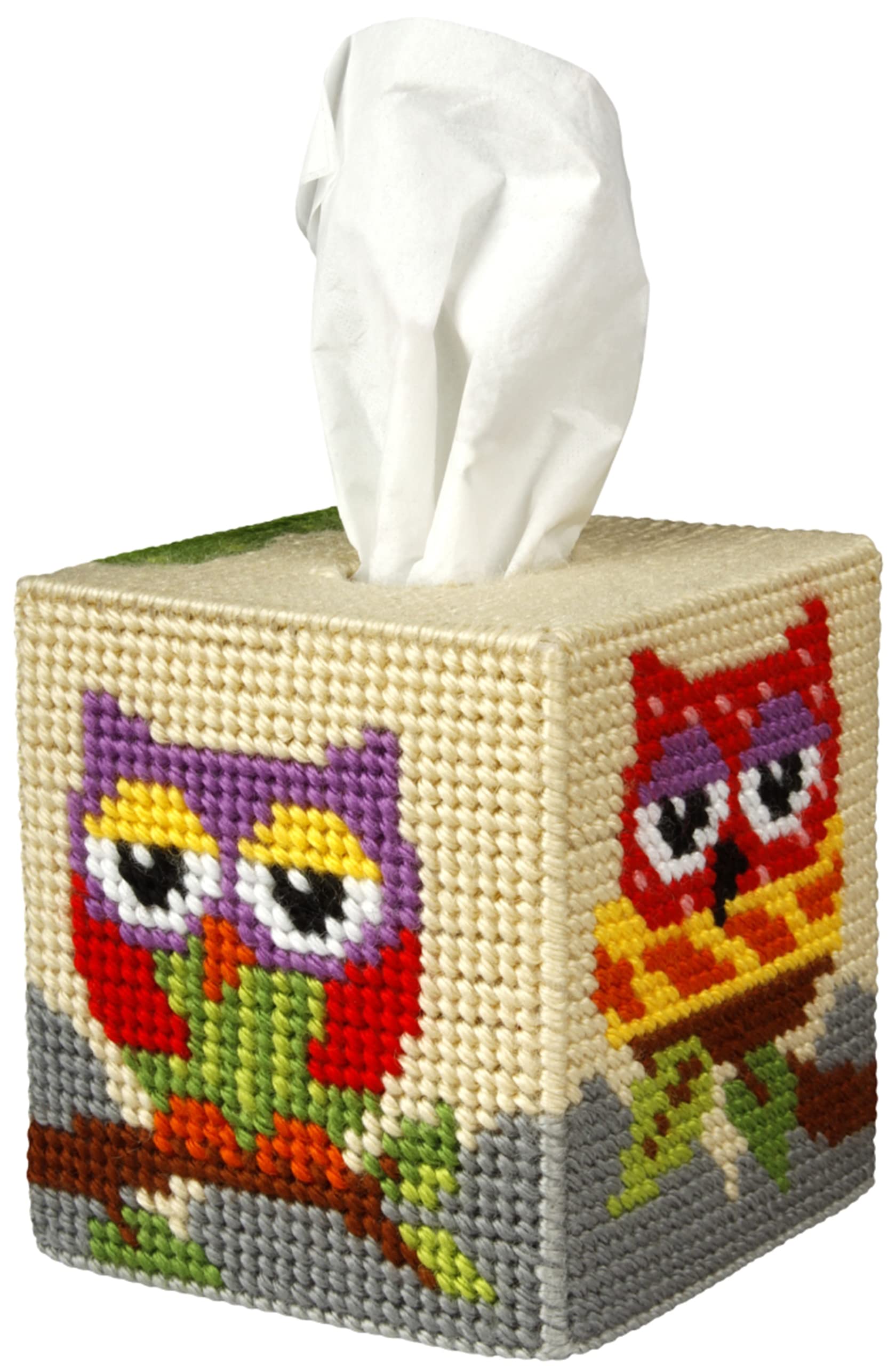 Orchidea - Tissue Box Cover - Needlepoint Kit - Owl - Plastic Canvas - 7 Count - for Adults - 5100