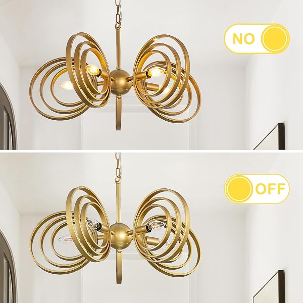 TOCHIC MODERN CHANDELIER FOR DINING ROOM,5-LIGHT GOLD METAL CHANDELIER,MID CENTURY CHANDELIERS,RINGS FARMHOUSE CEILING LIGHT FIXTURE FOR BEDROOM,LIVING ROOM,KITCHEN ISLAND,ENTRYWAY,FOYER 26.3″ D